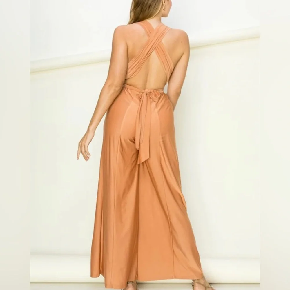 NWT Parisian multi-way tie peach Jumpsuit OS fits M-XL - Picture 2 of 14